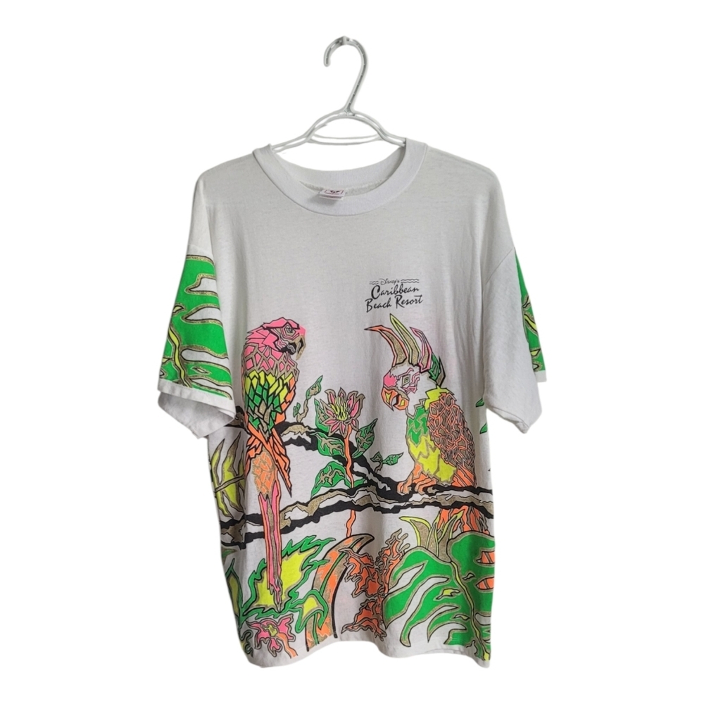Vintage Disney Carribean Resort All Over Print Parrot T Shirt Disney Wear Medium